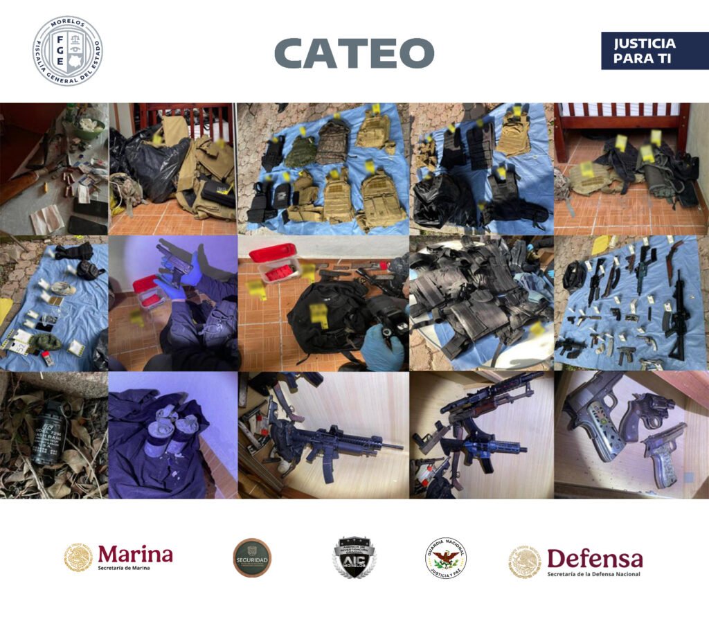 AIC decomisa múltiple armamento, cartuchos, equipo táctico y droga en cateos aplicados en Xochitepec