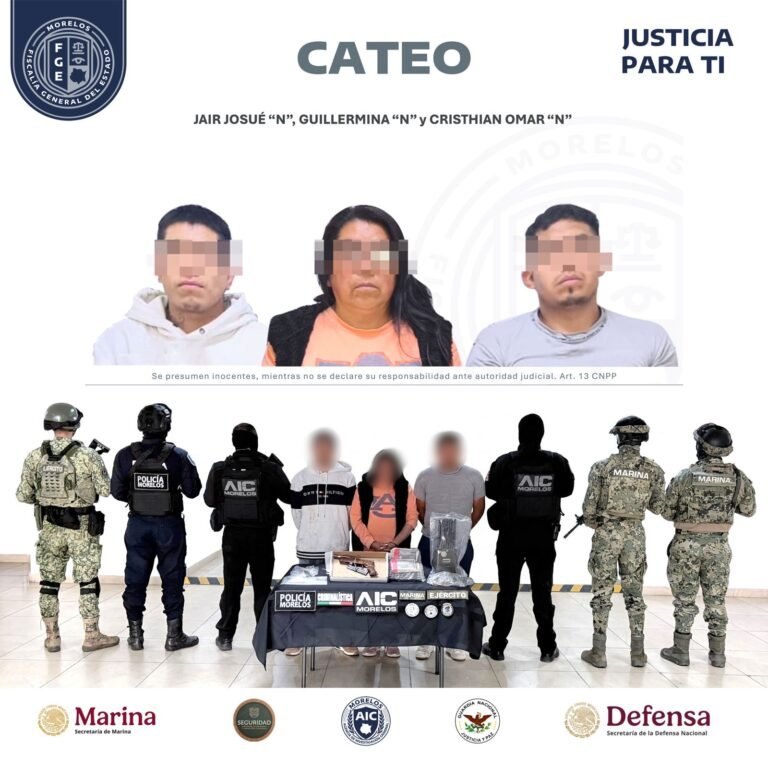 Tres detenidos, drogas y municiones, resultado de cateo en Huitzilac